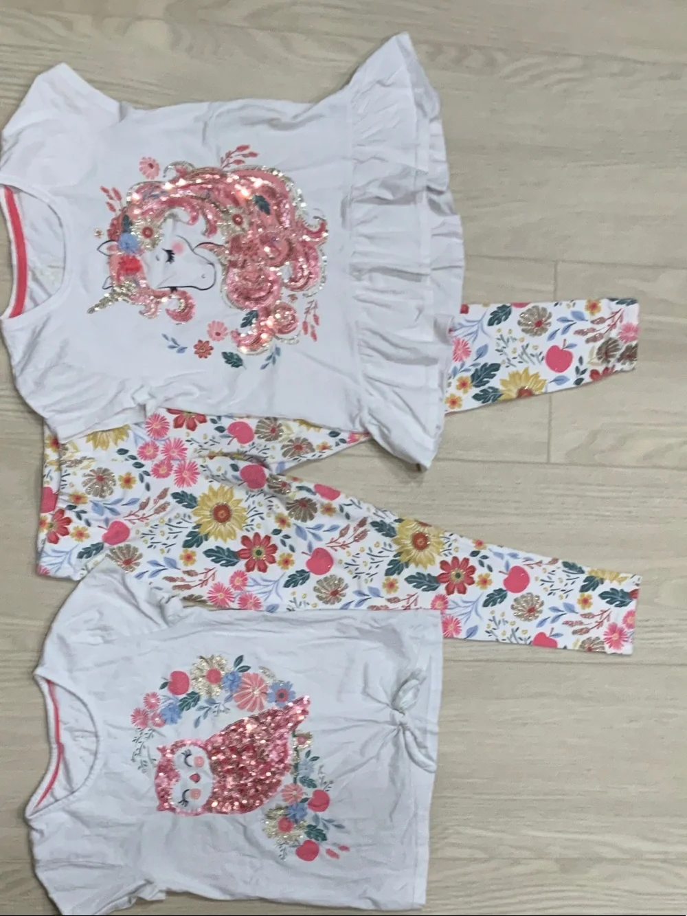 Girls White Unicorn And Owl Floral Sequin Set Girls 7-8